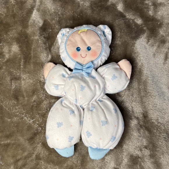 Fisher-Price Other - Vintage 1989 Fisher Price Slumber Babies Baby Doll White Blue Bear Print Plush
